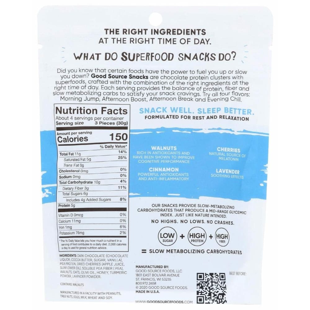 GOOD SOURCE Grocery > Snacks > Nuts > Fruits Dried GOOD SOURCE: Bar Choc Drk Wlnt Chry, 4 oz