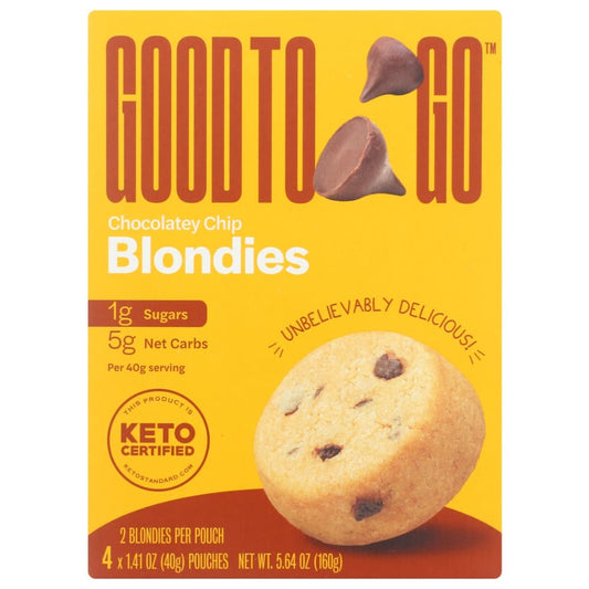 GOOD TO GO: Blondies Chocolate Chip 4Pk 5.64 oz (Pack of 4) - Nutritional Bars - GOOD TO GO