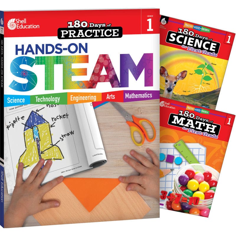 Gr 1 180 Days Steam 3 Book Set Science Math - Activity Books & Kits - Shell Education