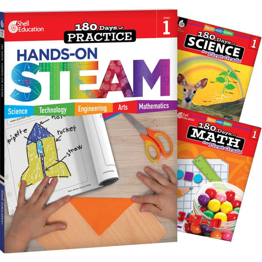 Gr 1 180 Days Steam 3 Book Set Science Math - Activity Books & Kits - Shell Education