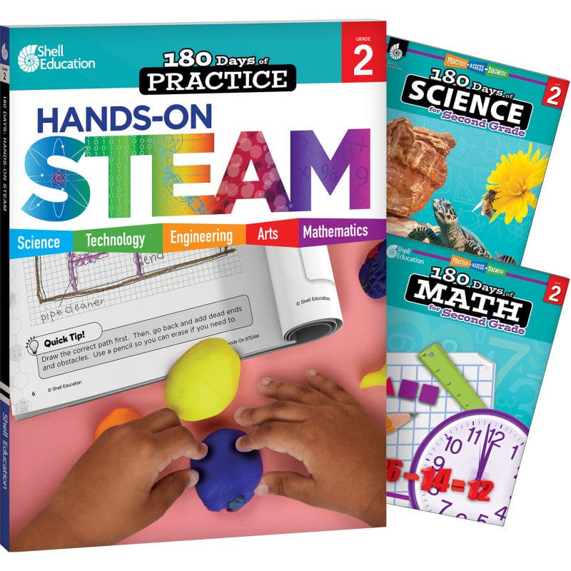 Gr 2 180 Days Steam 3 Book Set Science Math - Activity Books & Kits - Shell Education