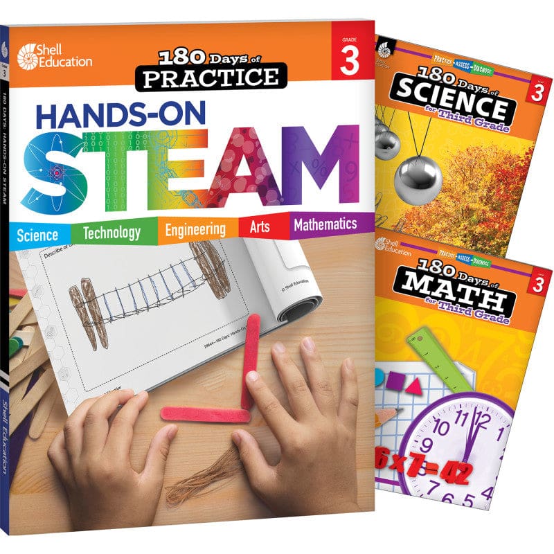 Gr 3 180 Days Steam 3 Book Set Science Math - Activity Books & Kits - Shell Education