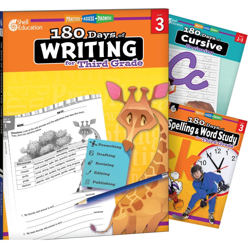 Gr 3 180 Days Writing 3 Book Set Spelling Cursive - Writing Skills - Shell Education