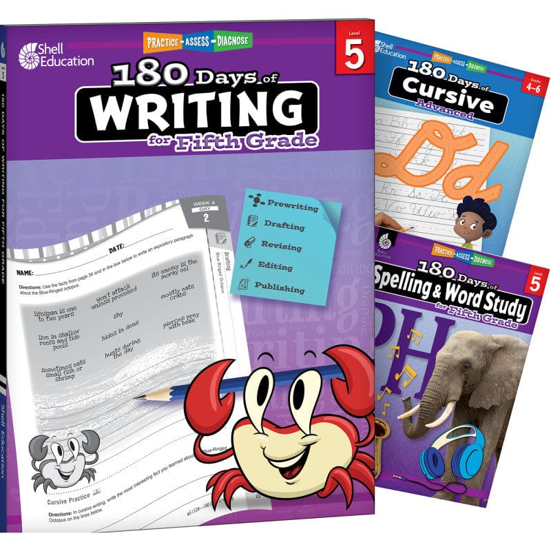Gr 5 180 Days Writing 3 Book Set Spelling Cursive - Writing Skills - Shell Education