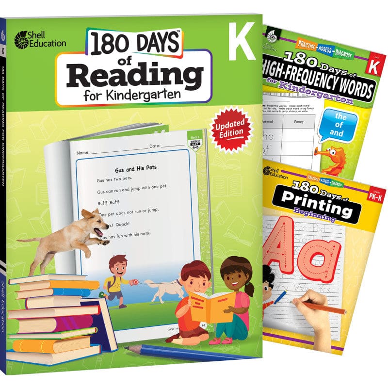 Gr K 180 Days Reading 3 Book Set High Frequency Words Printing - Reading Skills - Shell Education
