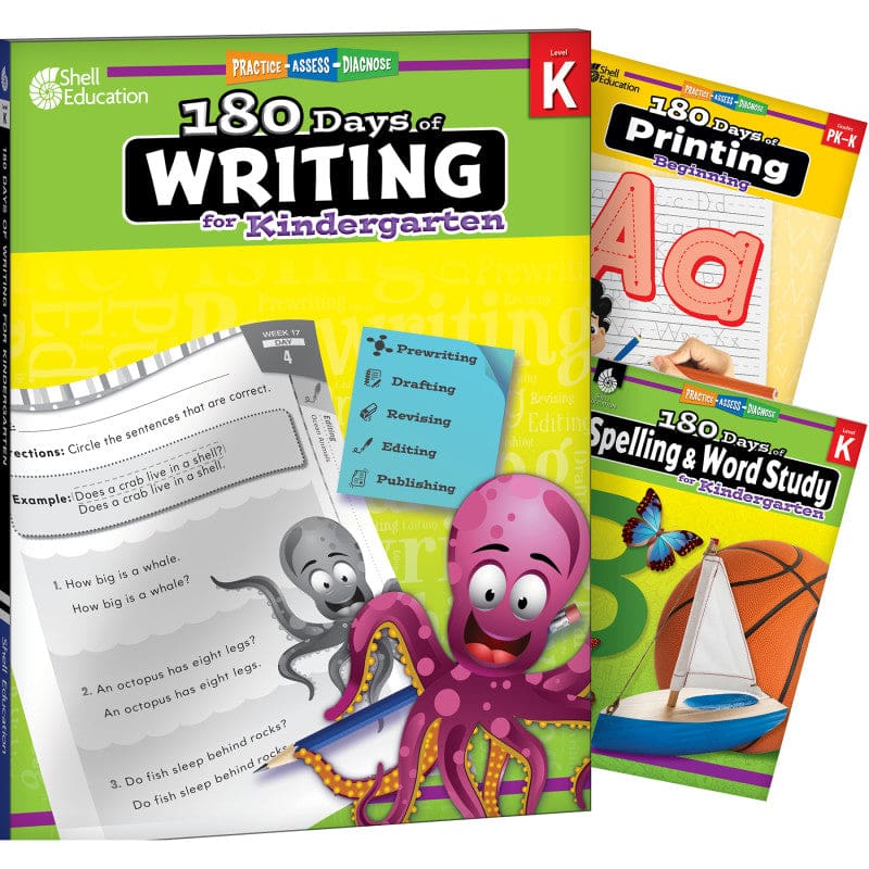 Gr K 180 Days Writing 3 Book Set Spelling Printing - Writing Skills - Shell Education