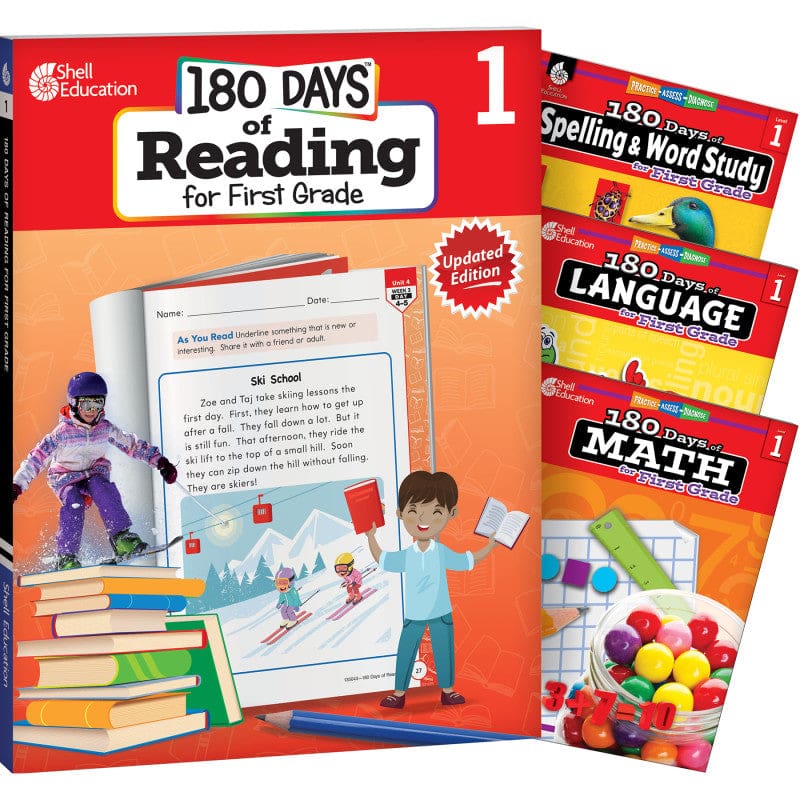 Grade 1 180 Days 4 Book Set Reading Spelling Language Math - Cross-Curriculum Resources - Shell Education