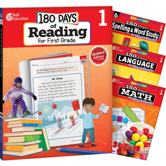 Grade 1 180 Days 4 Book Set Reading Spelling Language Math - Cross-Curriculum Resources - Shell Education