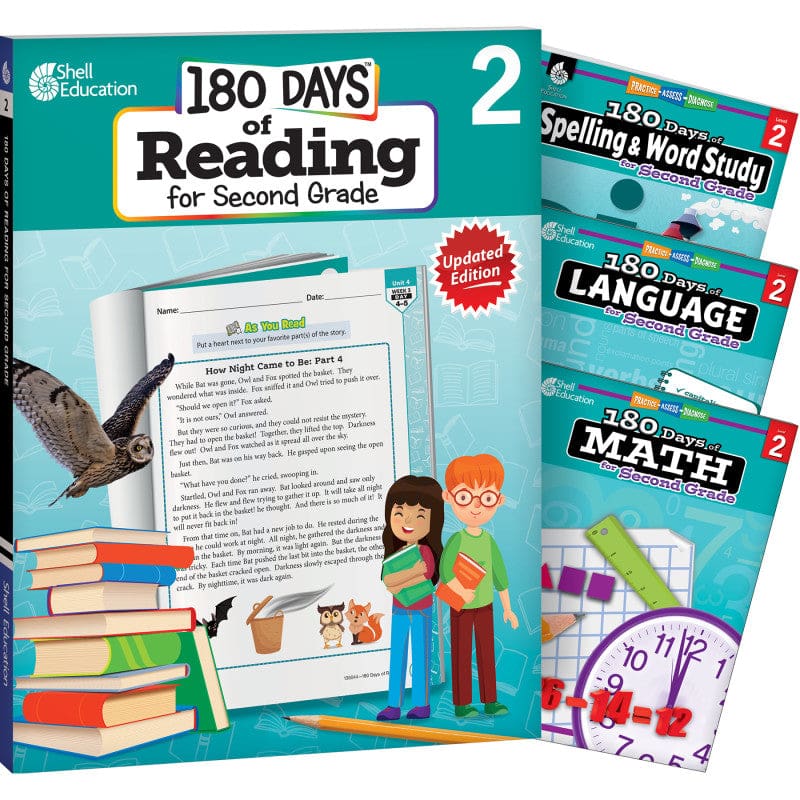 Grade 2 180 Days 4 Book Set Reading Spelling Language Math - Cross-Curriculum Resources - Shell Education