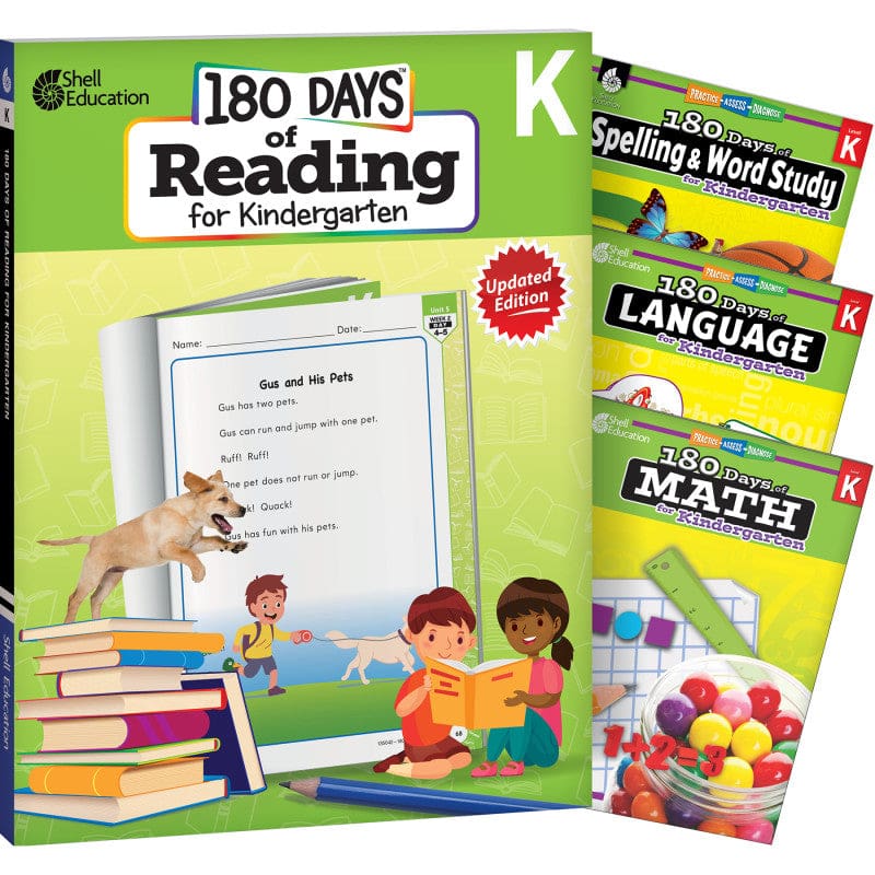 Grade K 180 Days 4 Book Set Reading Spelling Language Math - Cross-Curriculum Resources - Shell Education
