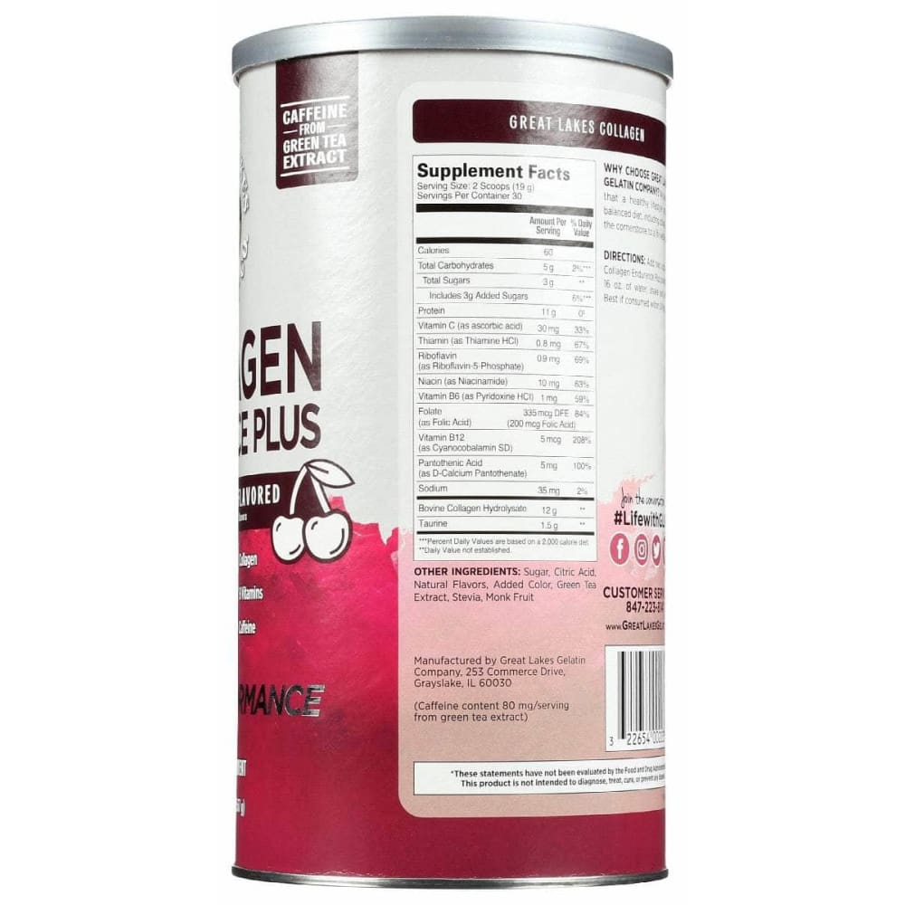 GREAT LAKES Great Lakes Collagen Endurance Chrry, 20 Oz