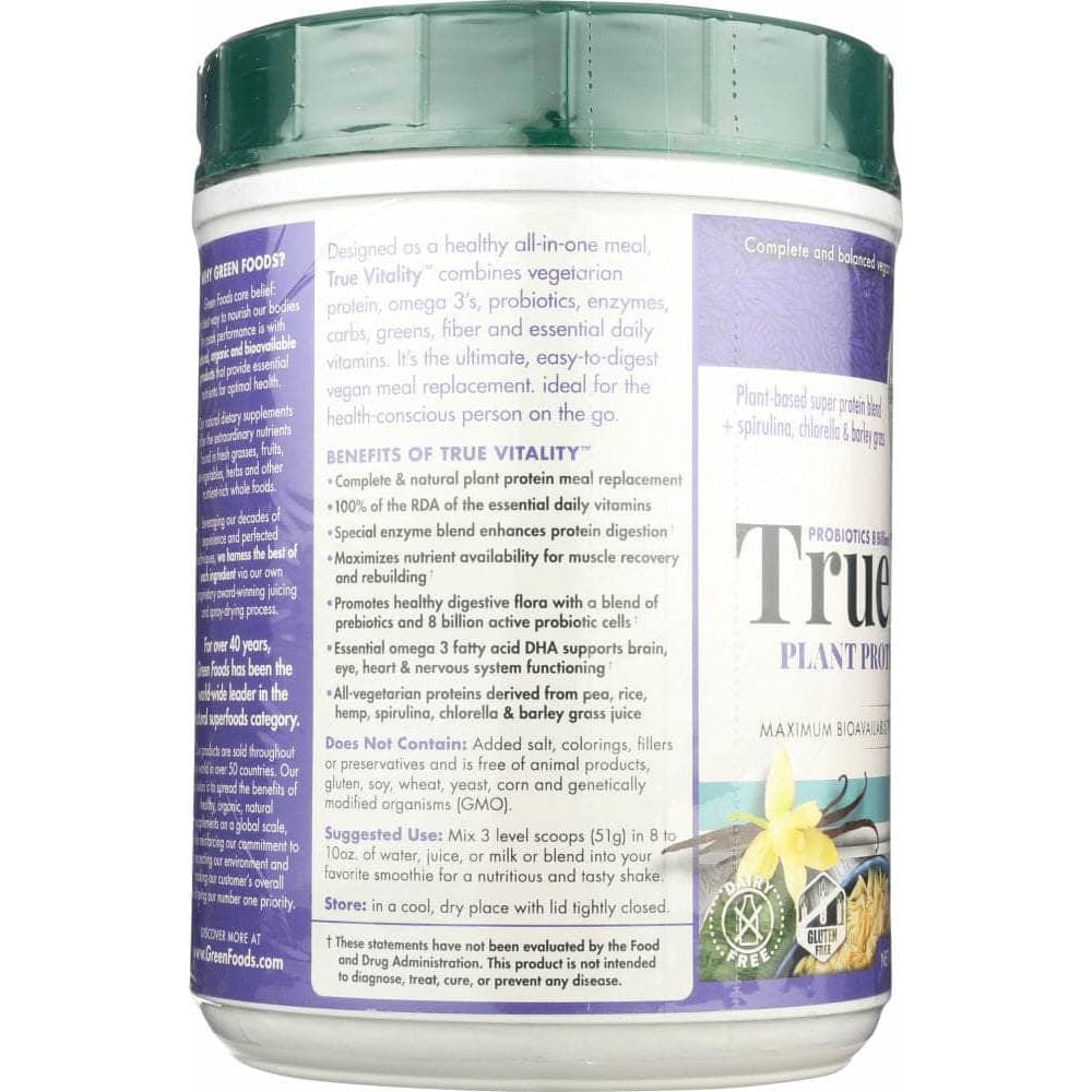 GREEN FOODS Categories > Supplements > Protein > Protein Shakes GREEN FOODS: True Vitality Plant Protein Shake with DHA Vanilla, 25.2 oz