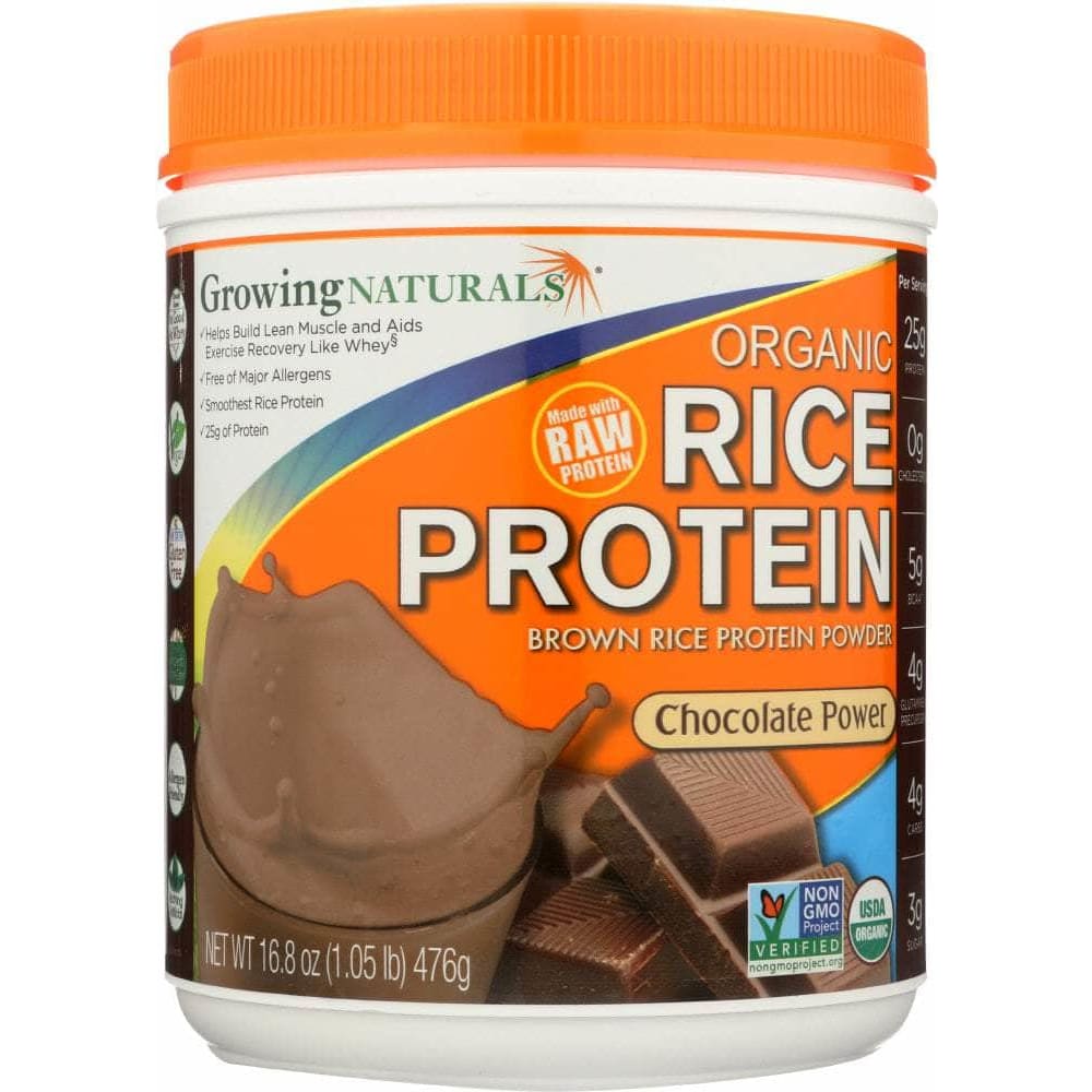 GROWING NATURALS Growing Naturals Organic Raw Rice Protein Chocolate Power, 16.8 Oz