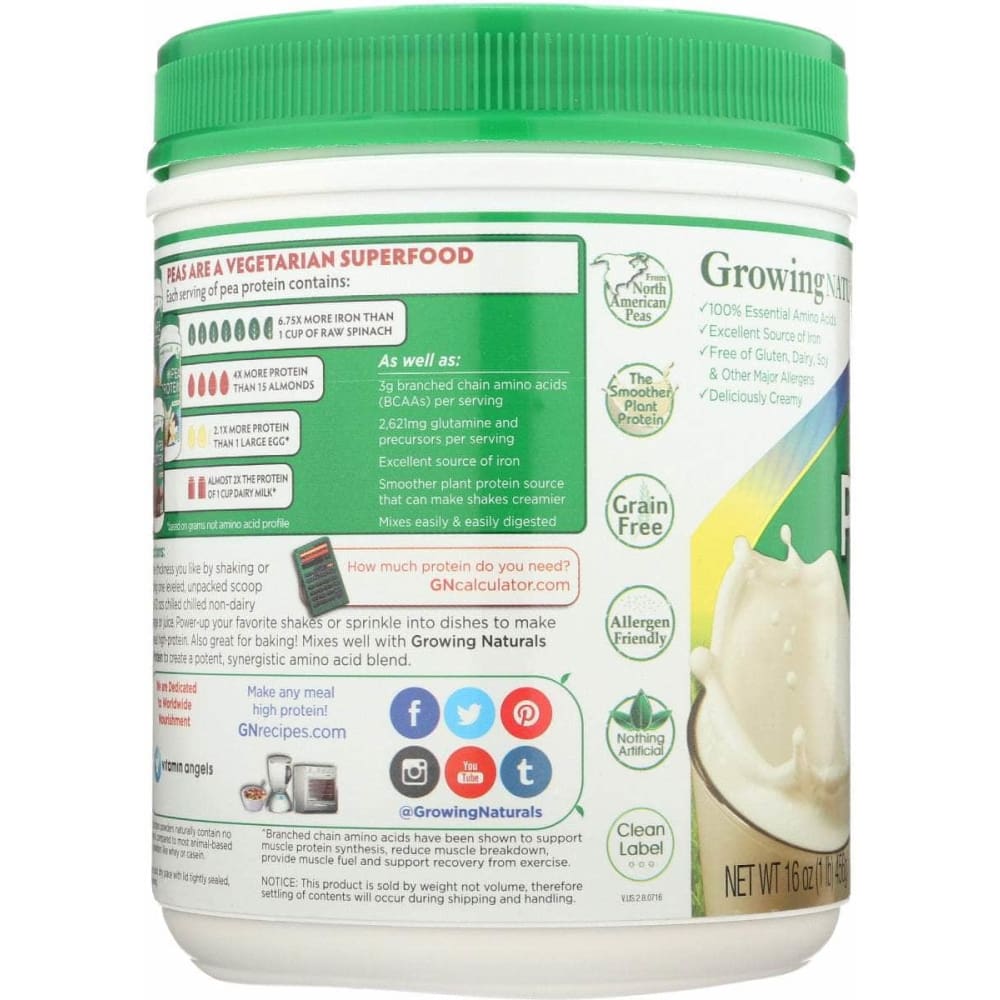 GROWING NATURALS Vitamins & Supplements > Protein Supplements & Meal Replacements GROWING NATURALS Original Pea Protein Powder, 1 lb