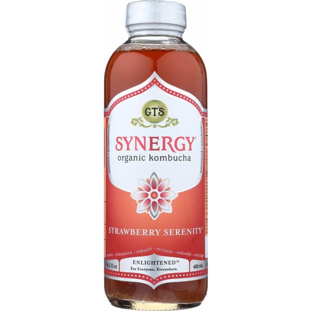 Gts Living Foods Gt Enlightened Kombucha Synergy Strawberry Drink, 16 oz