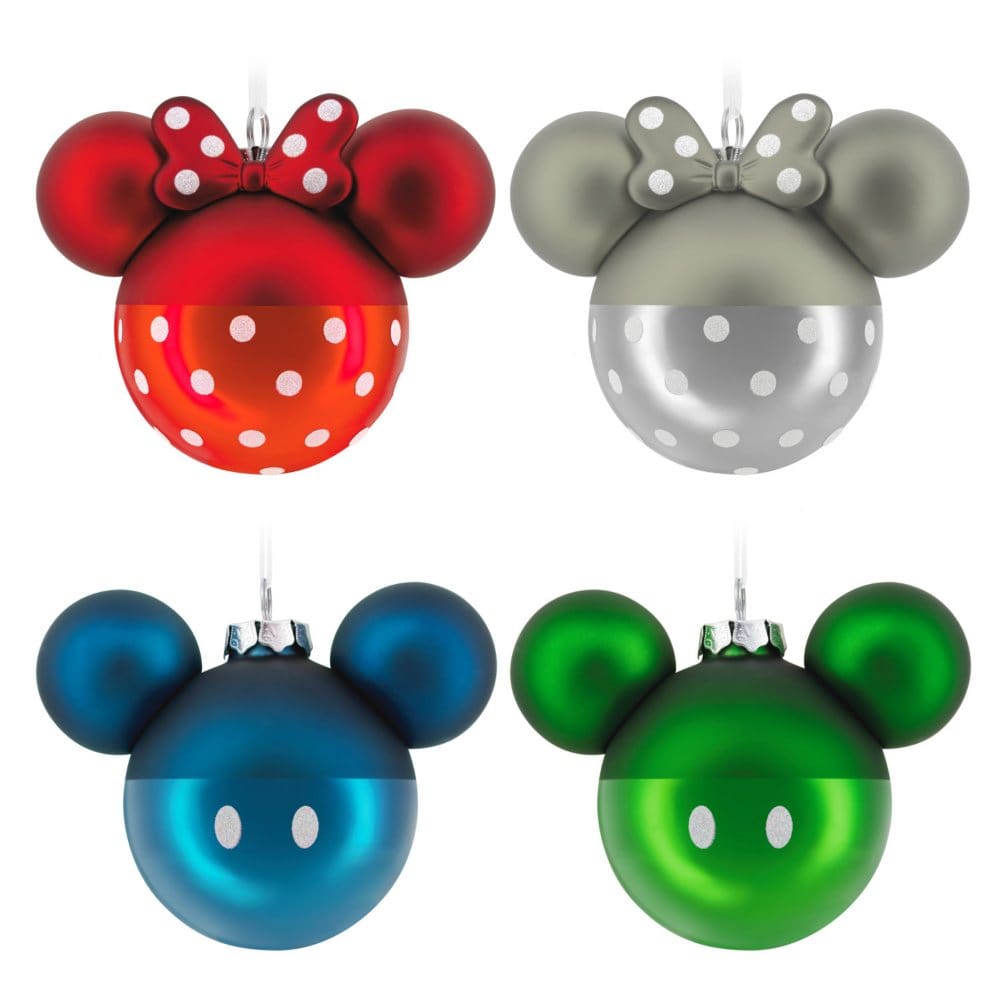 Hallmark Set of 4 Christmas Glass Ornaments - Disney Mickey and Minnie - New Items - Hallmark