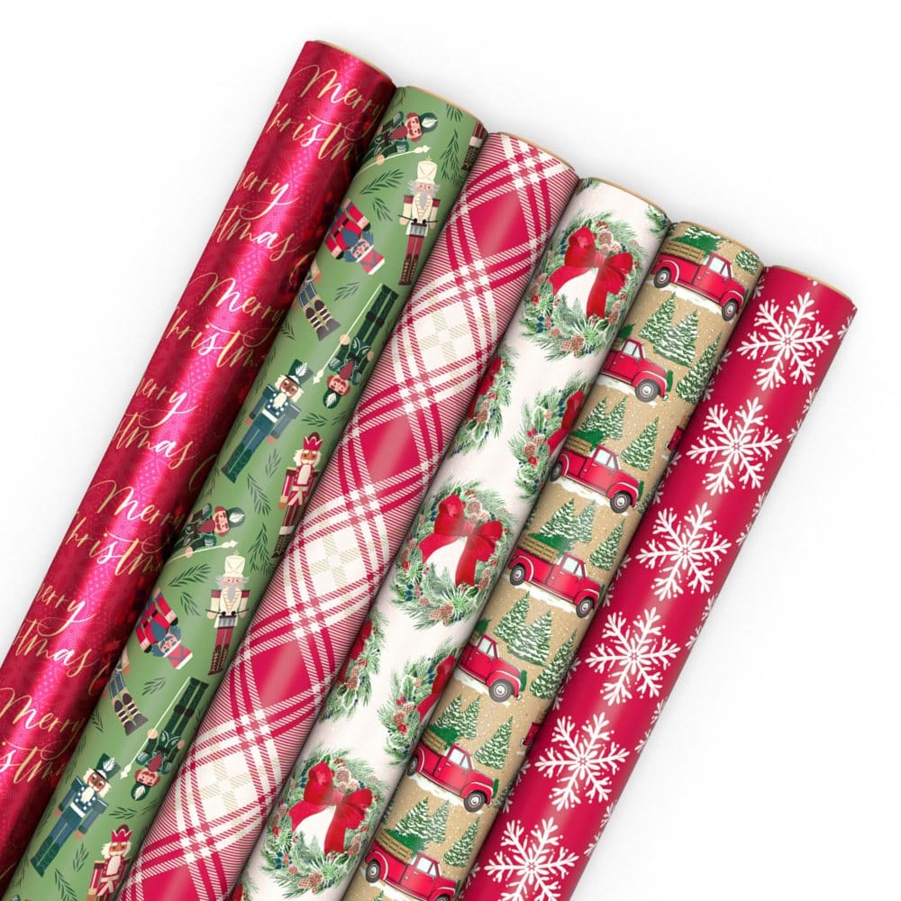 Hallmark Wrapping Paper Set - 6 Pack (Traditional Designs) - Cozy Christmas - Hallmark