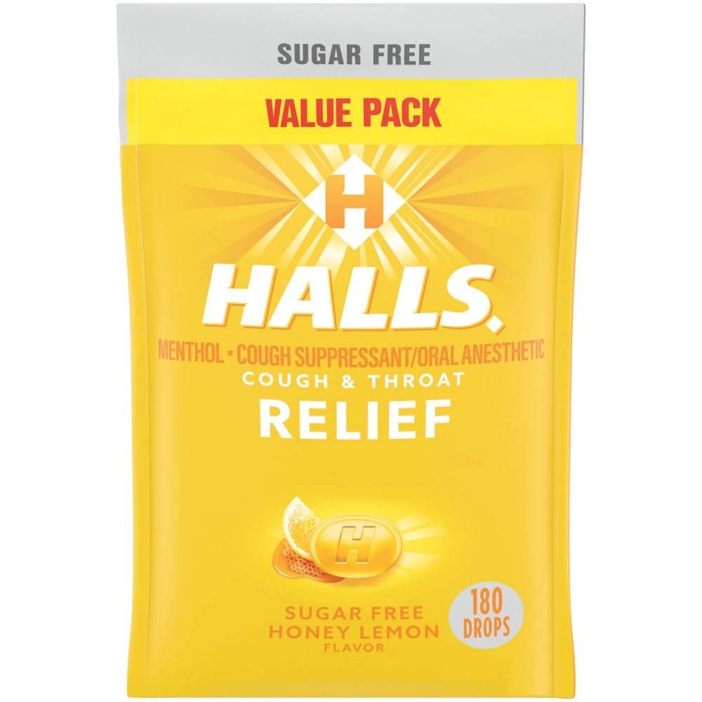 Halls Relief Honey Lemon Sugar-Free Cough Drops Value Pack (180 ct.) - HSA & FSA - Medicine Cabinet - Halls