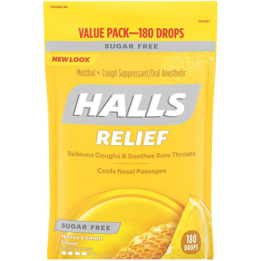 Halls Sugar-Free Honey Lemon Cough Suppressant Drops 180 ct. - Halls