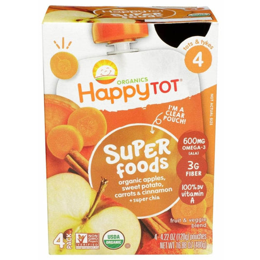 HAPPY TOT HAPPY TOT Apples Sweet Potatoes Carrots and Cinnamon Plus Super Chia Pouch 4pack, 4.22 oz