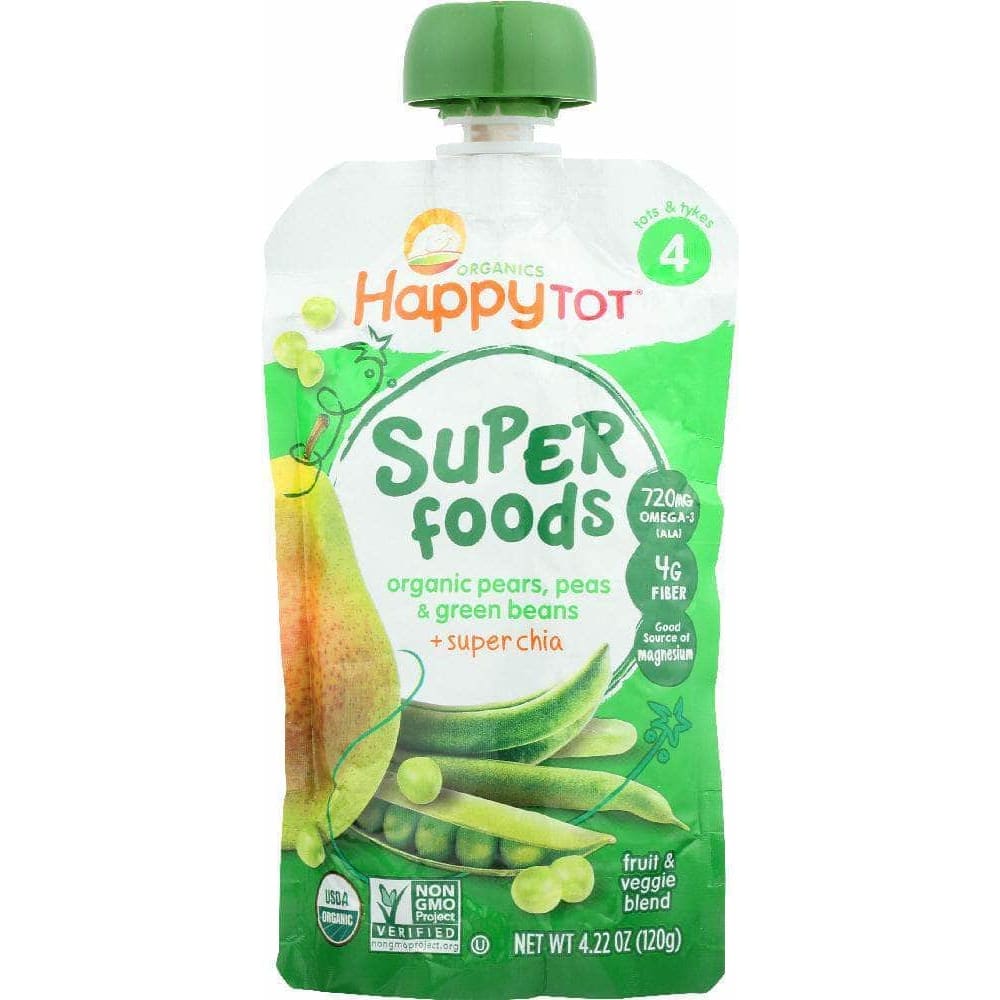 Happy Family Brands Happy Tot Organic Superfoods Green Bean Pear and Pea, 4.22 oz