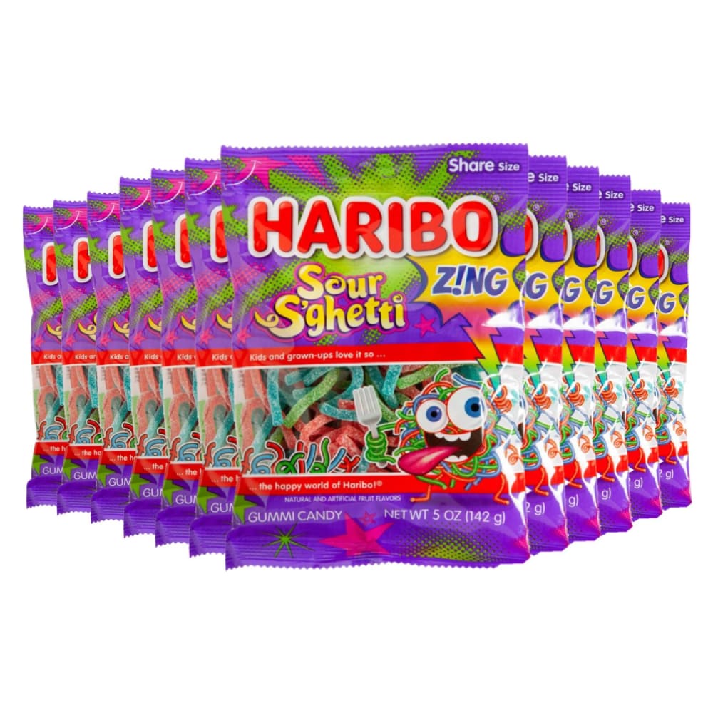 Haribo Gummi Candy Sour S’ghetti 5 ounce 12 Pack - Gummy Candy - Haribo