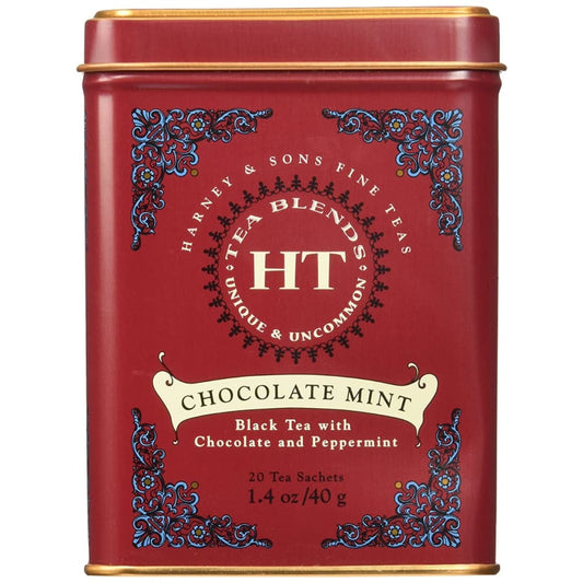 HARNEY & SONS: Chocolate Mint Hot Tea Tin 20 bg (Pack of 4) - Grocery > Beverages > Coffee Tea & Hot Cocoa - HARNEY & SONS