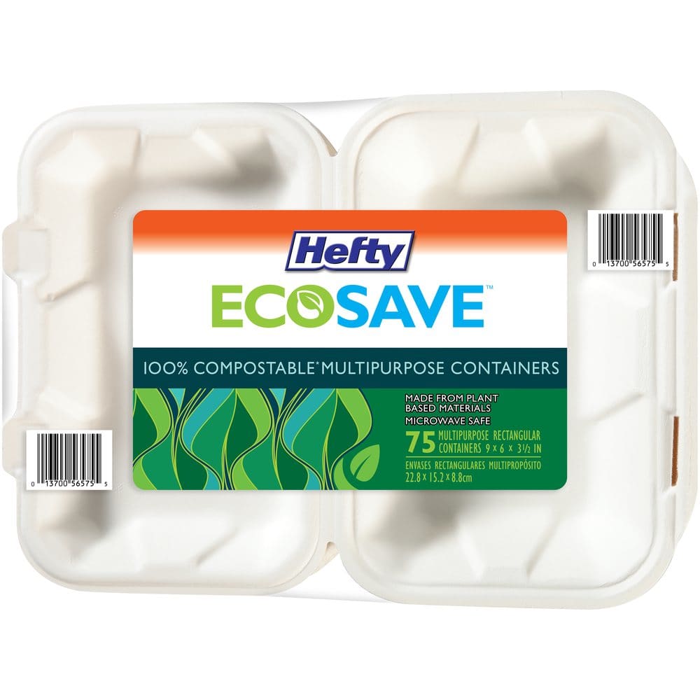 Hefty ECOSAVE Hoagie Hinged Lid Container (9 x 6 75 ct.) (Pack of 3) - Disposable Tableware - Hefty