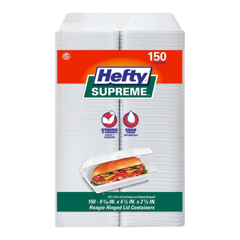 Hefty Hoagie Hinged Lid Containers - 150 ct. (Pack of 3) - Concession Food Supplies - Hefty