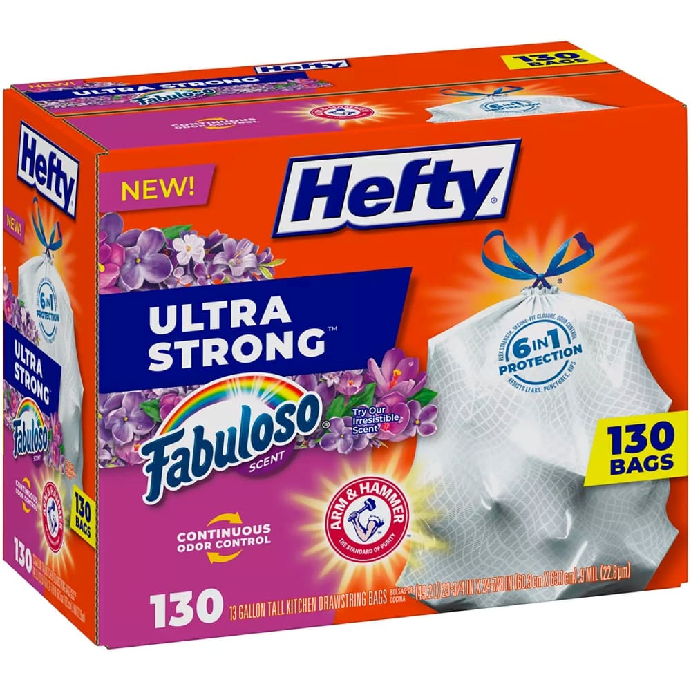 Hefty Ultra Strong 13-Gallon Kitchen Drawstring Trash Bags Fabuloso Scent - 130 Ct - Trash Bags - Hefty