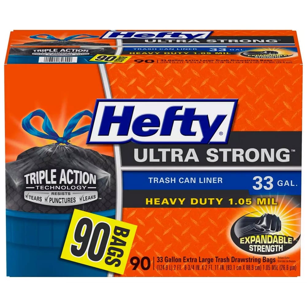 Hefty Ultra Strong 33-Gallon Kitchen Drawstring Trash Bags - 90 Ct - Trash Bags - Hefty