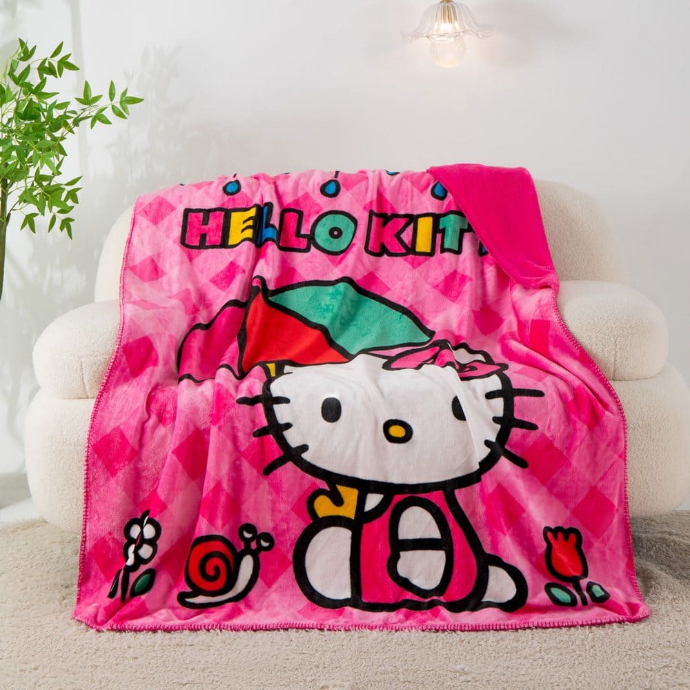 Hello Kitty Rainy Day Kitty 50 x 60 Cloud / Faux Fur Throw - Blankets & Throws - ShelHealth