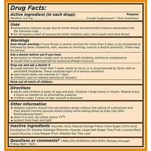 HERBION NATURALS Health > Natural Remedies > Cold, Flu, Cough, Sore Throat HERBION NATURALS: Cough Drops Orange, 18 pc