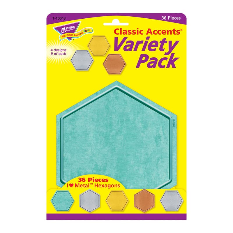 Hexagons Classic Accents Var Pack I Heart Metal (Pack of 6) - Accents - Trend Enterprises Inc.
