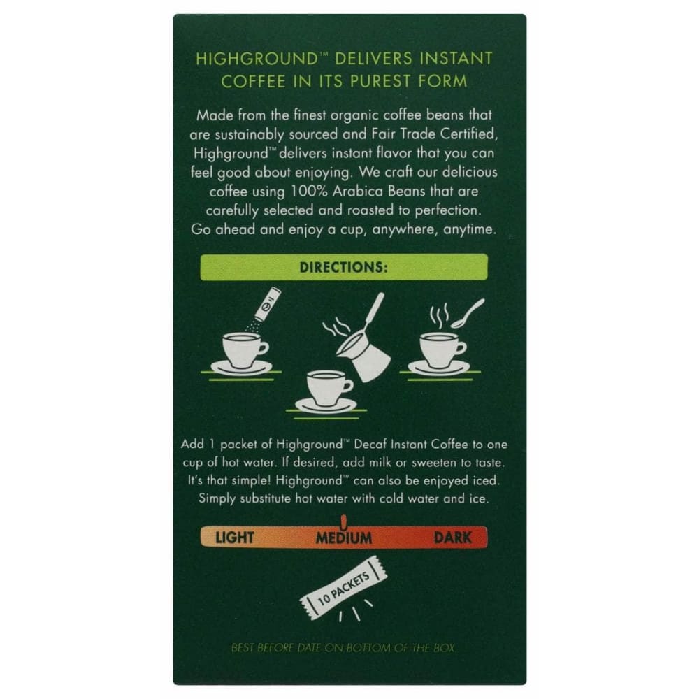 HIGHGROUND Highground Decaf Instant Coffee Stick 10 Count, 0.7 Oz