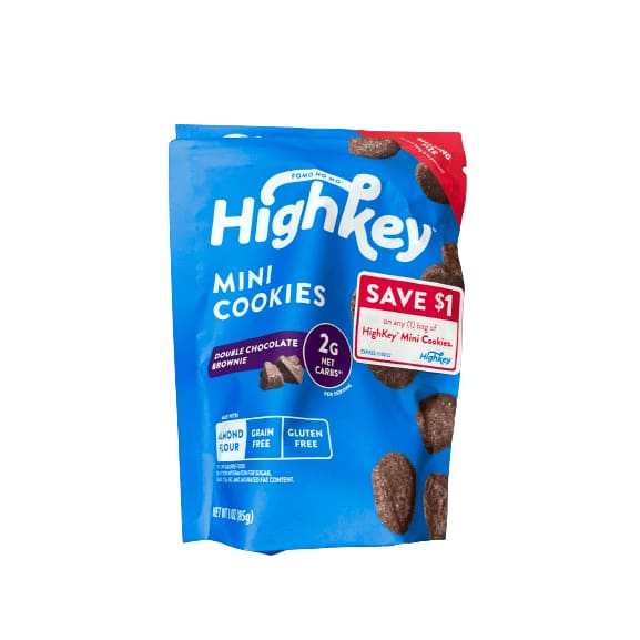 HighKey HighKey No Sugar Added, Keto Friendly, Grain & Gluten Free Double Chocolate Brownie Mini Cookies, 2g Net Carbs, 3oz