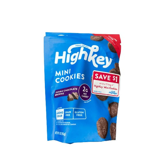 HighKey HighKey No Sugar Added, Keto Friendly, Grain & Gluten Free Double Chocolate Brownie Mini Cookies, 2g Net Carbs, 3oz
