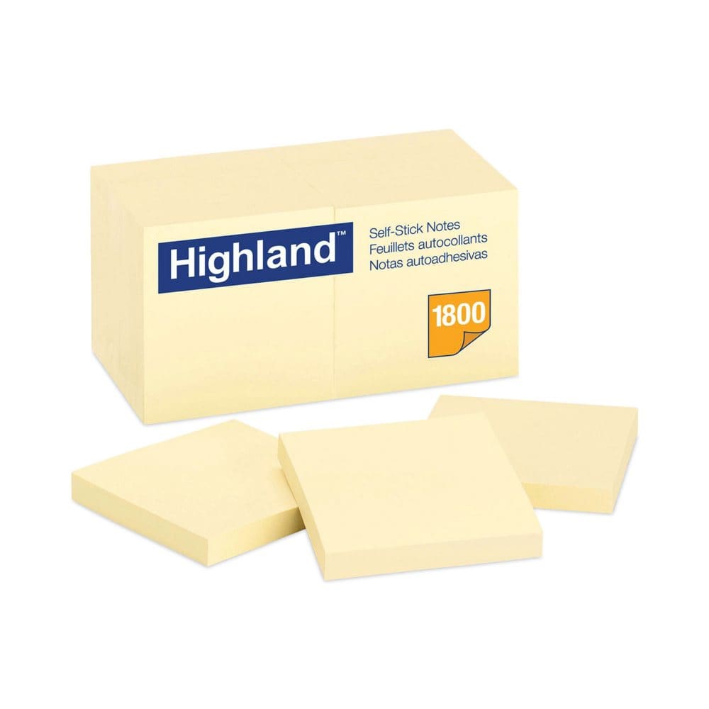 Highland - Self-Stick Notes 3 x 3 Yellow - 18 100-Sheet Pads/Pack (Pack of 2) - Sticky Notes & Flags - Highland