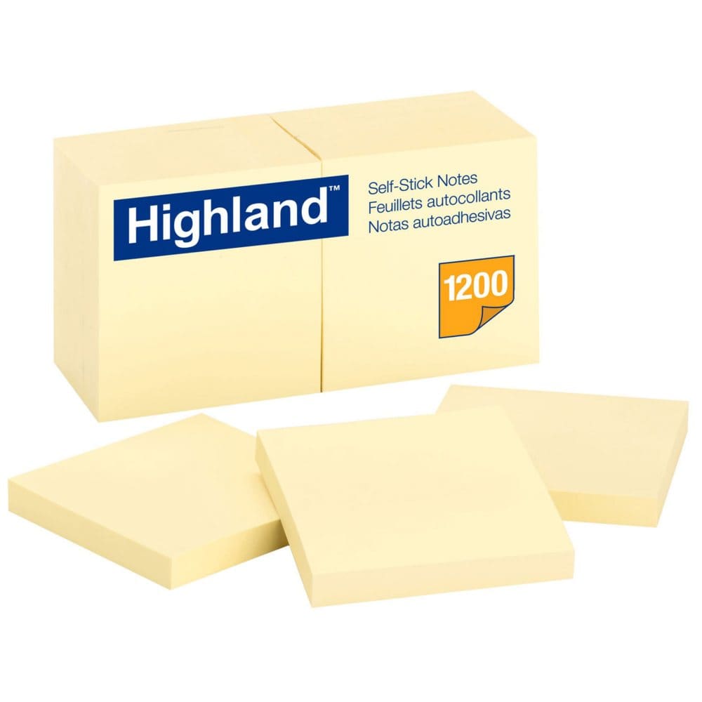 Highland - Self-Stick Pads 3 x 3 Yellow 100 Sheets/Pad - 12 Pads/Pack (Pack of 2) - Sticky Notes & Flags - Highland