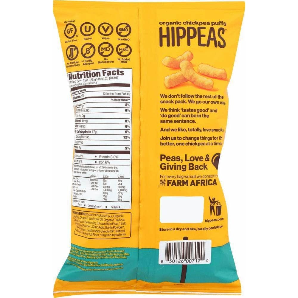 Hippeas Hippeas Chickpea Puffs White Cheddar, 4 oz
