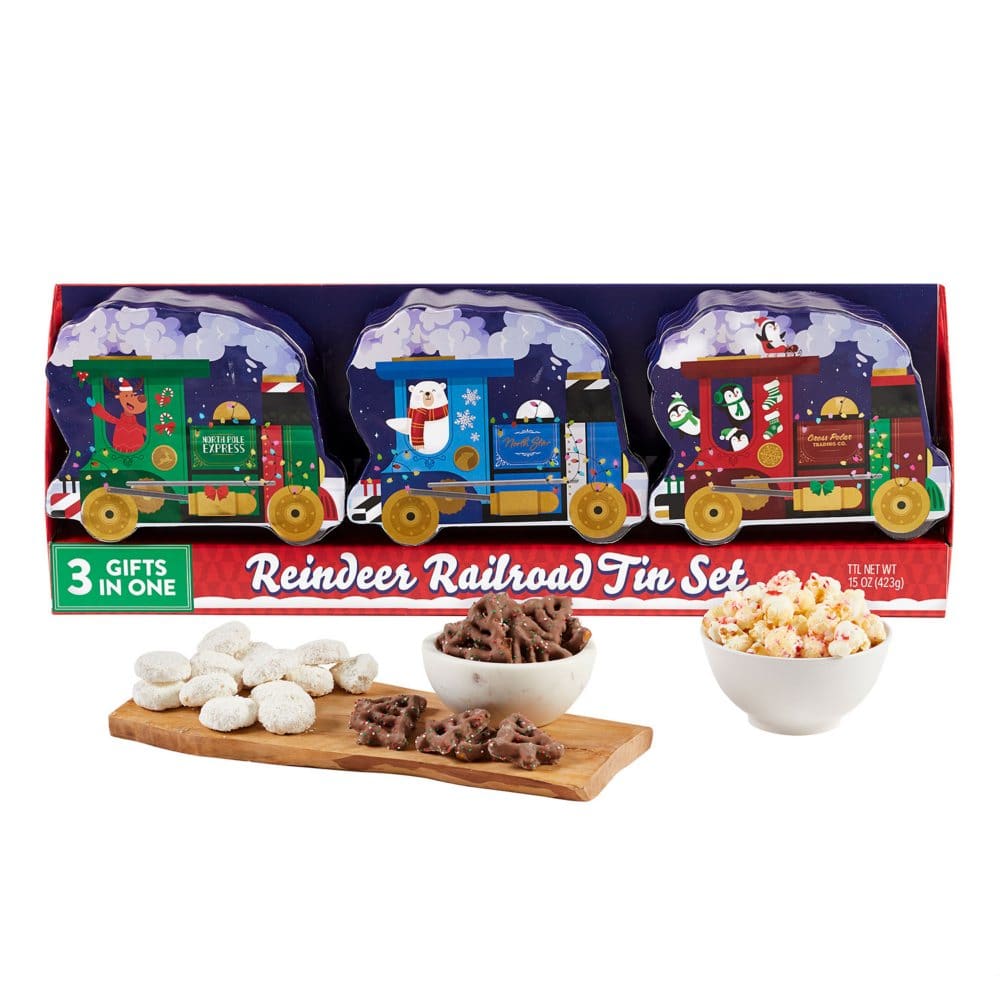 Holiday Vintage Train Tin Gift with Treats 3-Piece Set - Gift Sets - ShelHealth