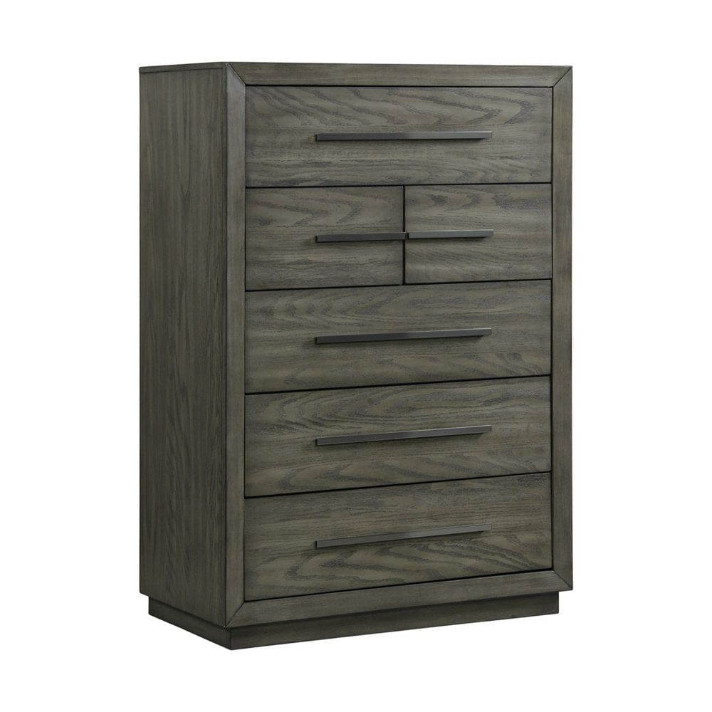 Hollis 6-Drawer Oak and Pine Wood Chest with Silver Handles Grey - Modern Contemporary - Hollis