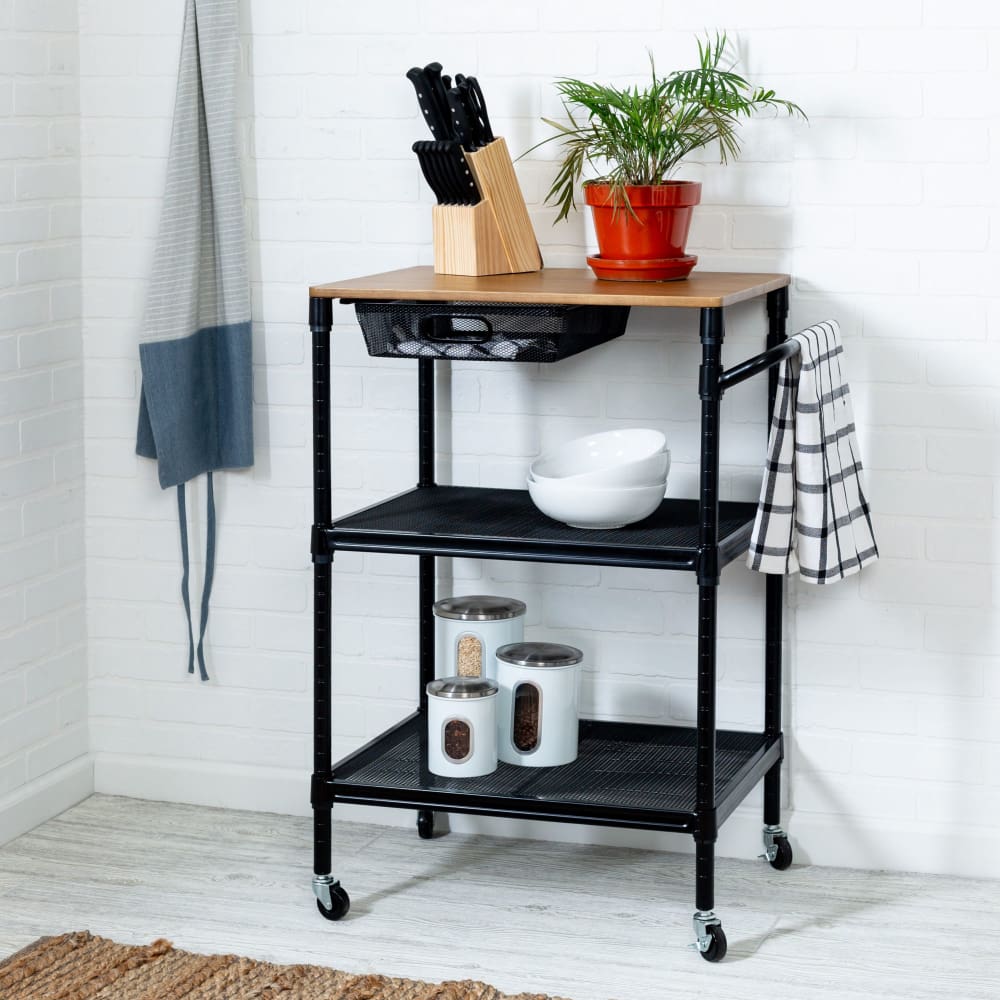 Honey-Can-Do 36 Kitchen Cart with Wheels Storage Drawer and Handle - Black - Honey-Can-Do