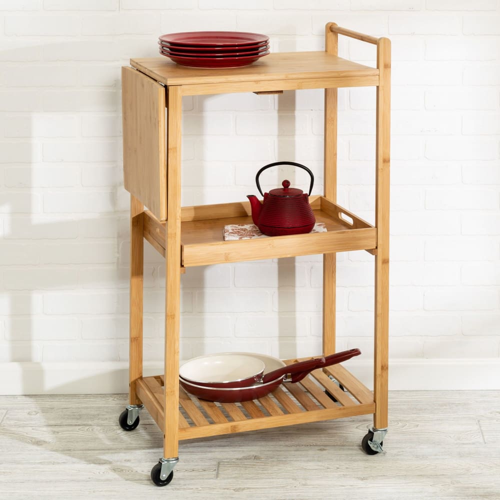 Honey-Can-Do 38 Bamboo Kitchen Cart with Wheels - Honey-Can-Do