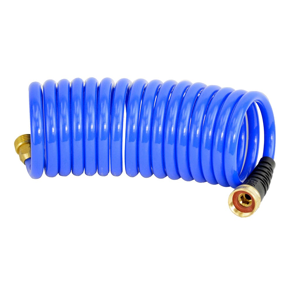 HoseCoil 15’ Blue Self Coiling Hose w/ Flex Relief - Boat Outfitting | Cleaning,Boat Outfitting | Deck / Galley - HoseCoil