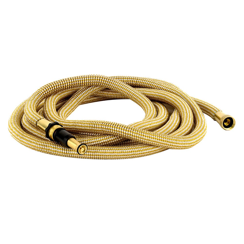 HoseCoil 50’ Expandable PRO w/ Brass Twist Nozzle & Nylon Mesh Bag - Gold/ White - Boat Outfitting | Cleaning,Boat Outfitting | Deck /
