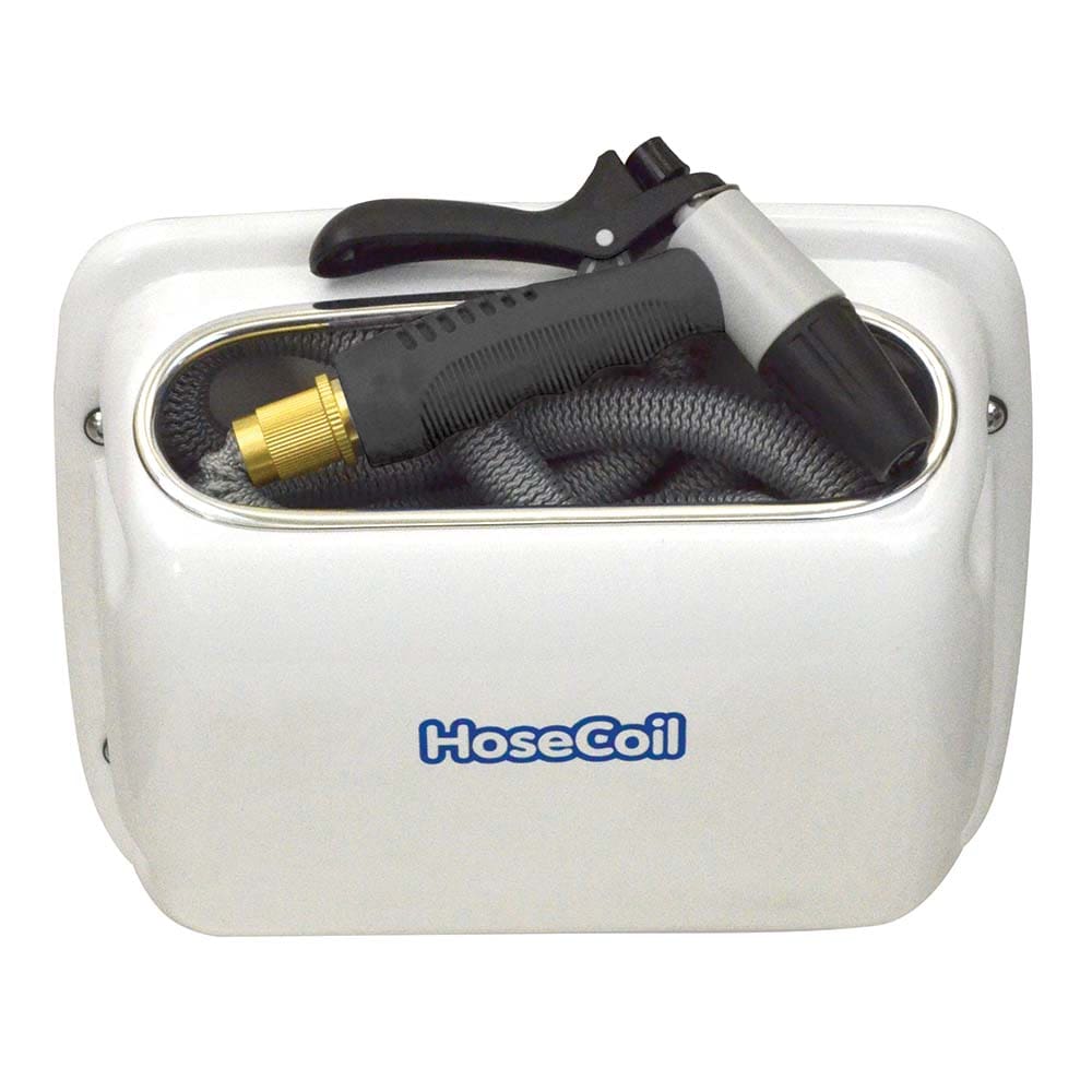 HoseCoil Side Mount Expandable Enclosure w/ 25′ Hose & Rubber Tip Nozzle - Boat Outfitting | Cleaning,Boat Outfitting | Deck / Galley -