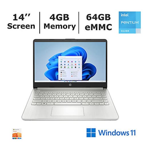 HP 14-DQ0075nr Laptop Intel Pentium Silver N5030 Processor 4GB Memory 64GB eMMc with 1-Year of Office365 Personal - Home/Office & School