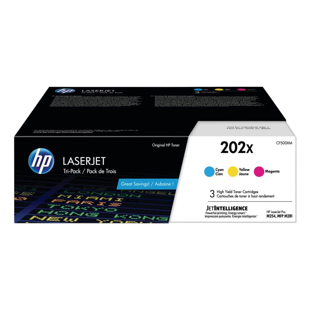 HP 202X 3-Pack High Yield Cyan/Magenta/Yellow Original LaserJet Toner Cartridges - Laser Printer Supplies - HP