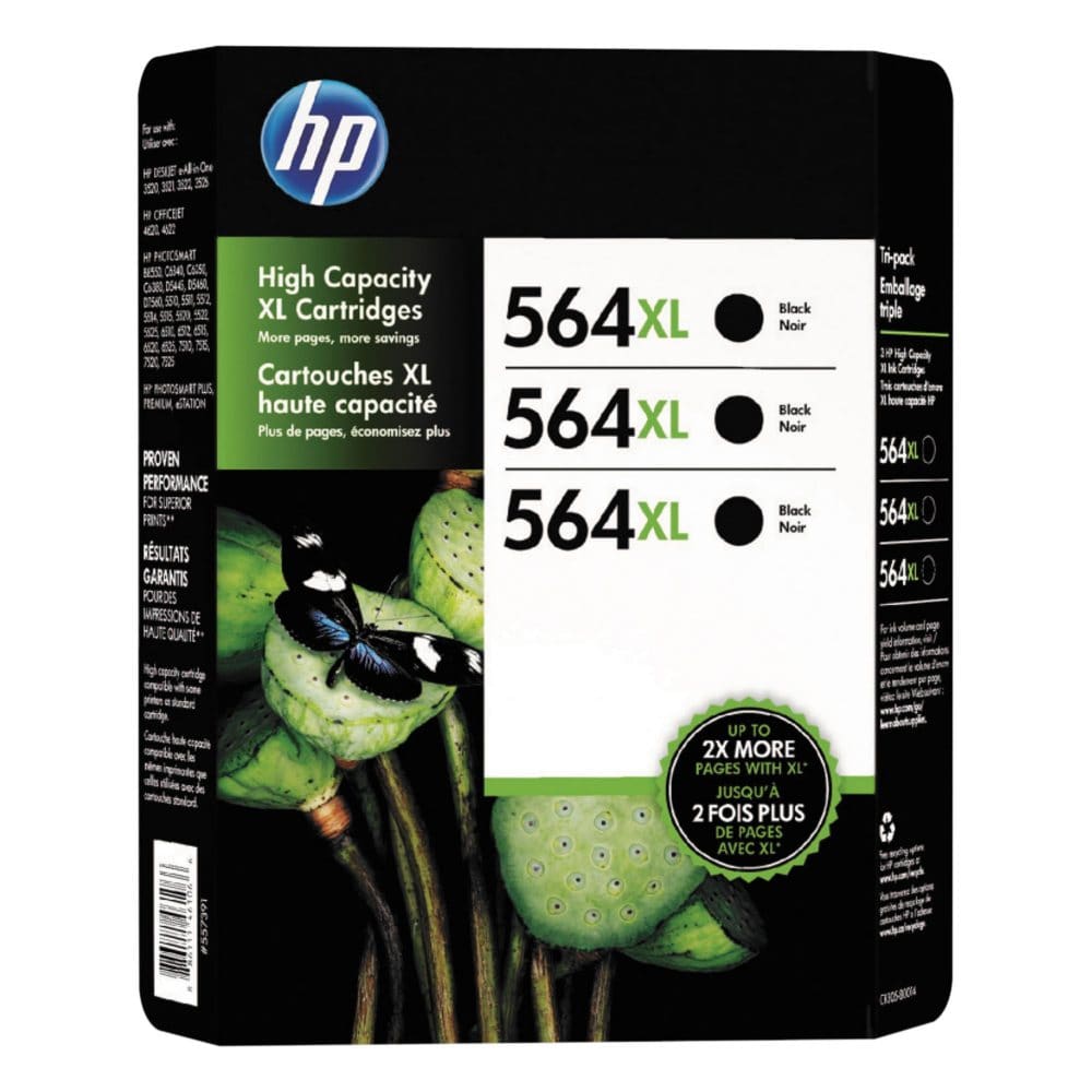 HP 564XL High Yield Original Ink Cartridge Black 3 Pack 550 Page Yield - Ink Cartridges - HP